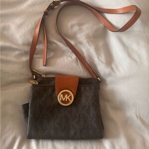 Michael Kors Dark Brown and Tan Crossbody Bag